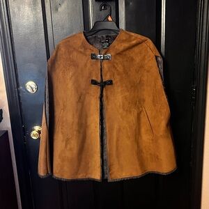 Women’s Katie Todd Brown Faux Suede Cape with Toggle Closure Sz S/M